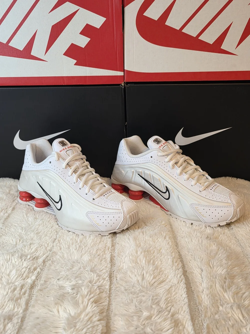 Nike Shox White Sneakers with Red Accents